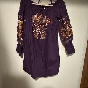 Free People Fleur du Jour Embroidered Purple Women's Mini Dress w/pockets size L